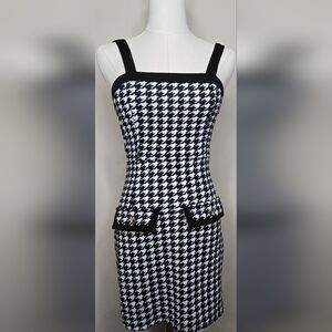 Houndstooth print lapel neck crop jacket and bodycon dress